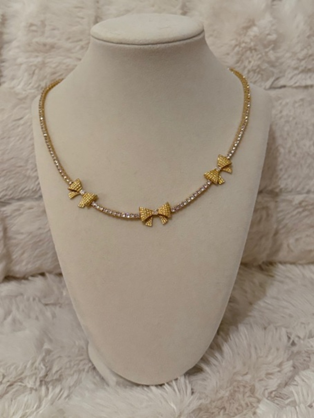 kate spade Gold Tone Crystal Bow Necklace